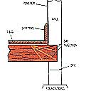 Cross sectional drawing of Boron Rods inserted into a joist end embedded in a damp wall